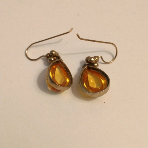 Sterling silver Teardrop Citrine Earrings ball bead accents - Picture 9 of 11